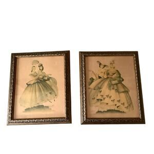 Set of 2 Southern Belles Vintage Watercolor Prints 12 X 10